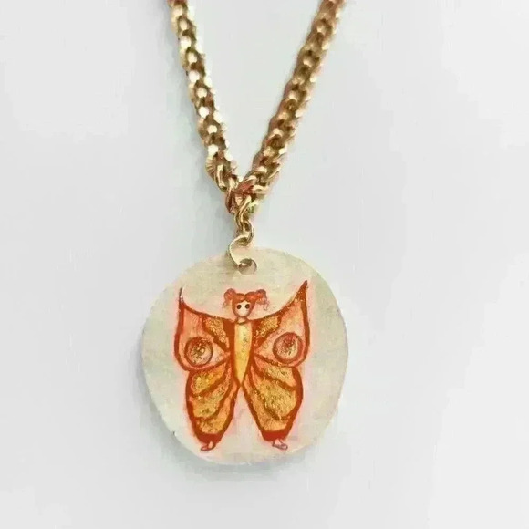 Cute butterfly girl pendant on a gold chain necklace ✦ unique handmade jewelry ✦ - Picture 12 of 12